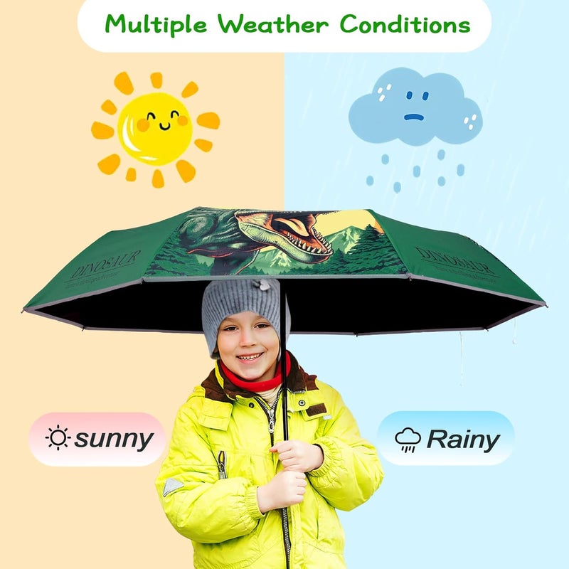 Decalsweet Kids Folding Umbrella Auto Open/Close Anti-rebound Safe Design UV Resistant Automatic Children Travel Umbrellas 8 Rib Reinforced Canopy 360° Reflective Strip Lightweight Cute Umbrella for Girls & Boys - Image 2